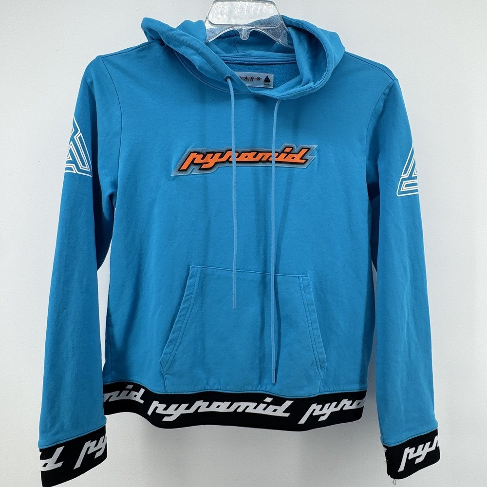 Black Pyramid Hoodie Mens Large Blue Graphic Streetwear Branded Elastic‎ Hem